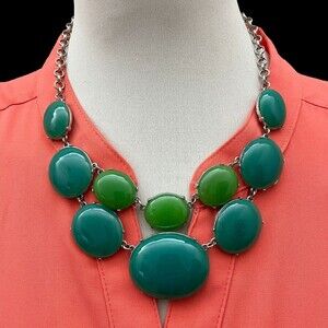 NY Silver-tone Chain Green Women's Fashion‎ Necklace